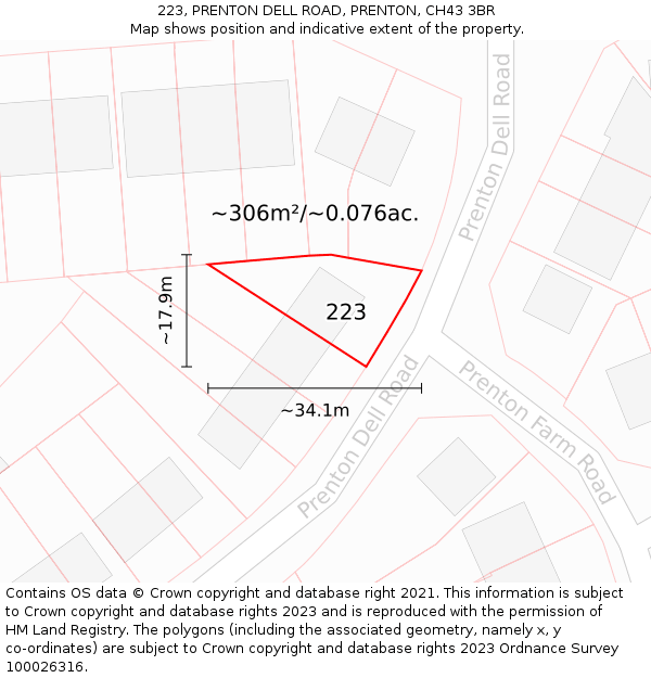 223, PRENTON DELL ROAD, PRENTON, CH43 3BR: Plot and title map