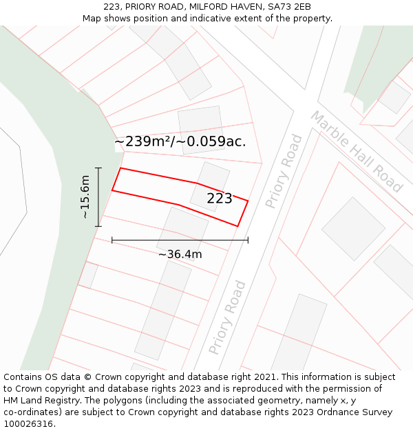 223, PRIORY ROAD, MILFORD HAVEN, SA73 2EB: Plot and title map