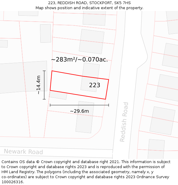 223, REDDISH ROAD, STOCKPORT, SK5 7HS: Plot and title map