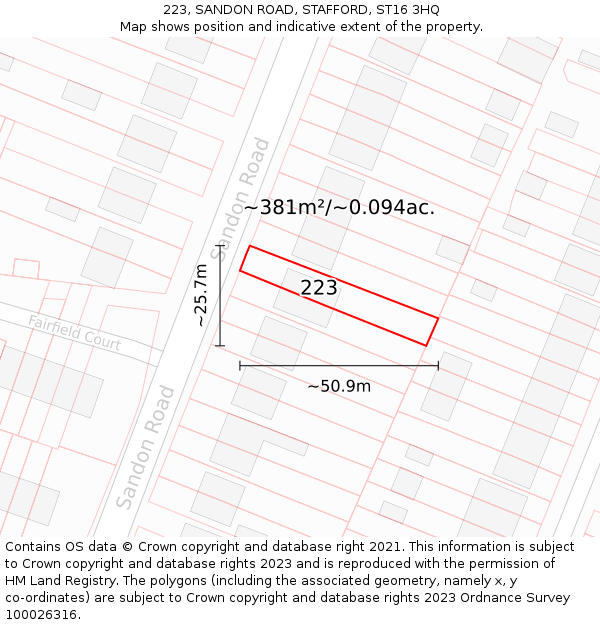 223, SANDON ROAD, STAFFORD, ST16 3HQ: Plot and title map