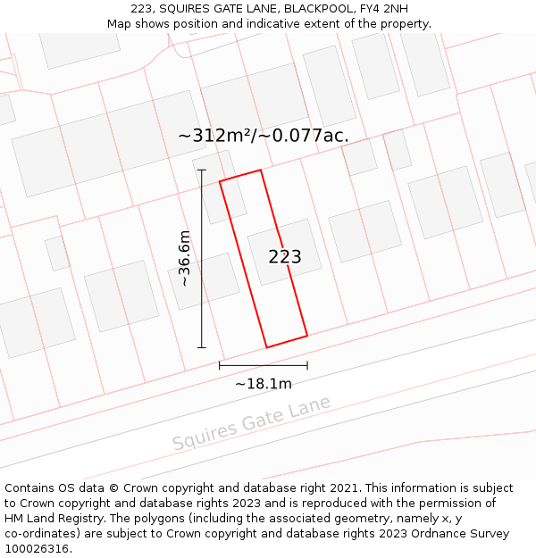 223, SQUIRES GATE LANE, BLACKPOOL, FY4 2NH: Plot and title map