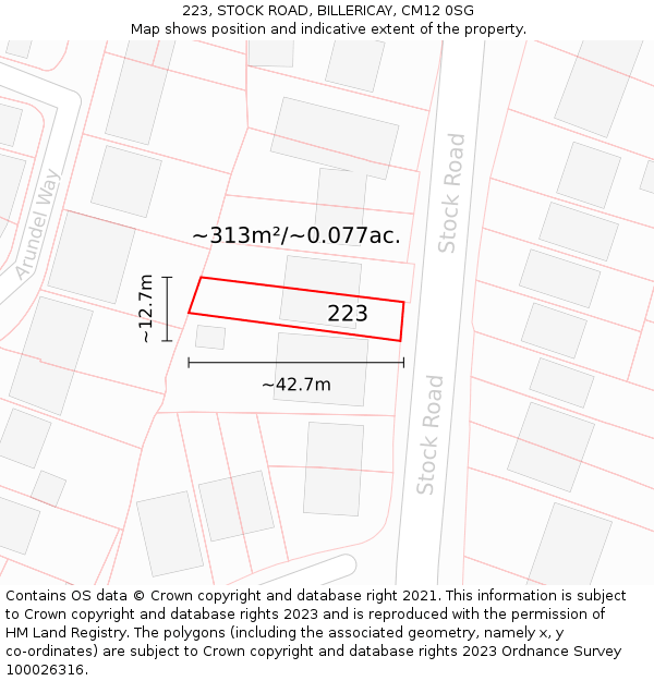 223, STOCK ROAD, BILLERICAY, CM12 0SG: Plot and title map