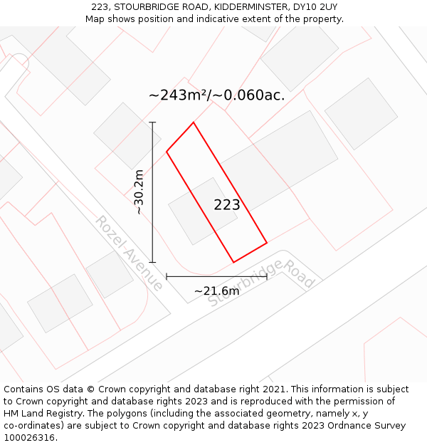 223, STOURBRIDGE ROAD, KIDDERMINSTER, DY10 2UY: Plot and title map