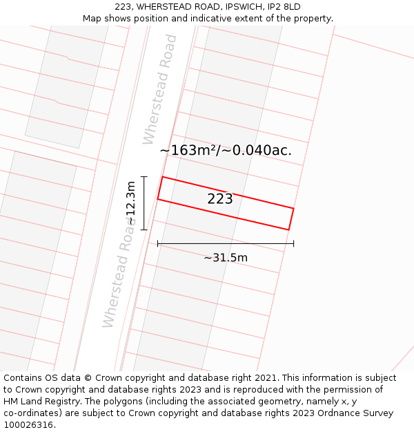 223, WHERSTEAD ROAD, IPSWICH, IP2 8LD: Plot and title map