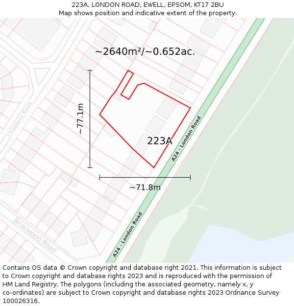 223A, LONDON ROAD, EWELL, EPSOM, KT17 2BU: Plot and title map