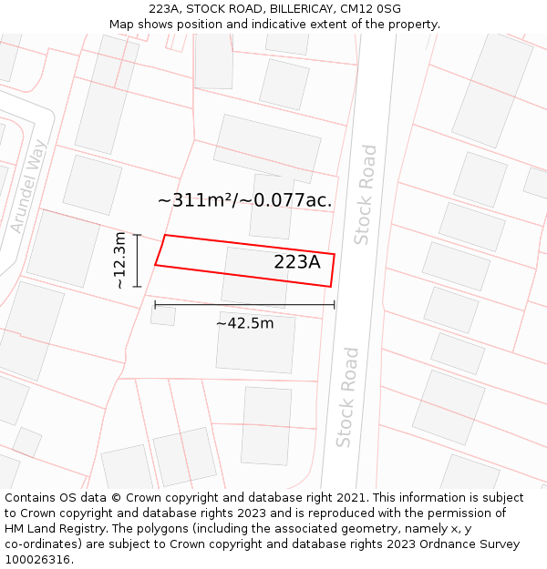 223A, STOCK ROAD, BILLERICAY, CM12 0SG: Plot and title map