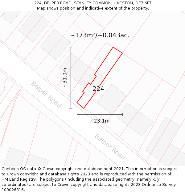 224, BELPER ROAD, STANLEY COMMON, ILKESTON, DE7 6FT: Plot and title map