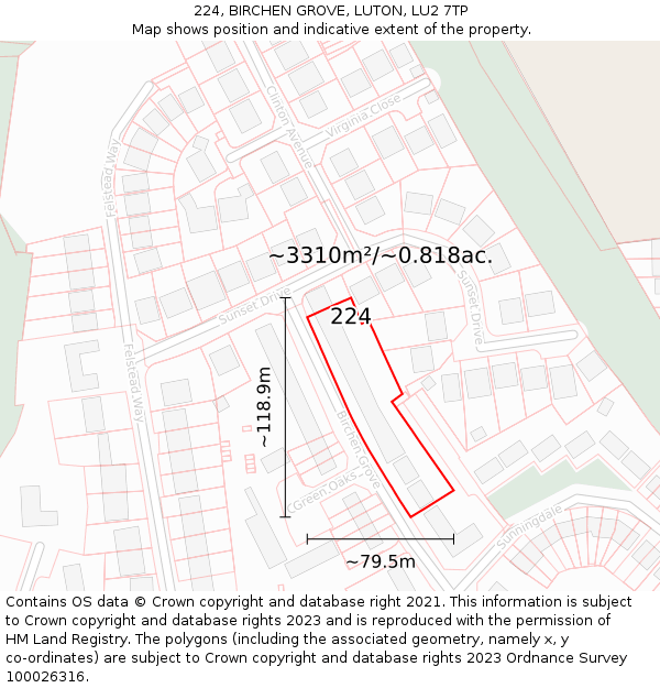 224, BIRCHEN GROVE, LUTON, LU2 7TP: Plot and title map