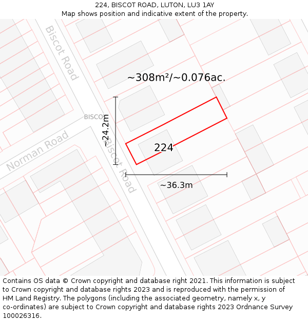 224, BISCOT ROAD, LUTON, LU3 1AY: Plot and title map