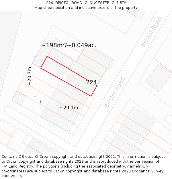 224, BRISTOL ROAD, GLOUCESTER, GL1 5TA: Plot and title map