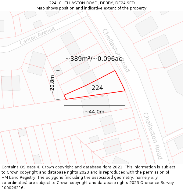 224, CHELLASTON ROAD, DERBY, DE24 9ED: Plot and title map