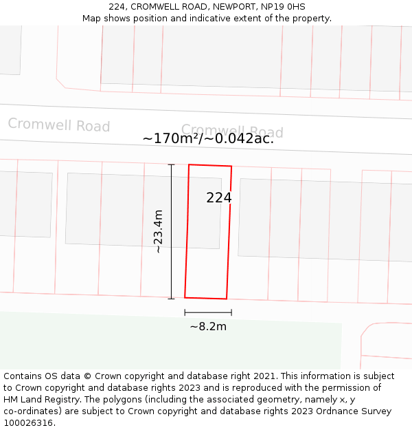 224, CROMWELL ROAD, NEWPORT, NP19 0HS: Plot and title map