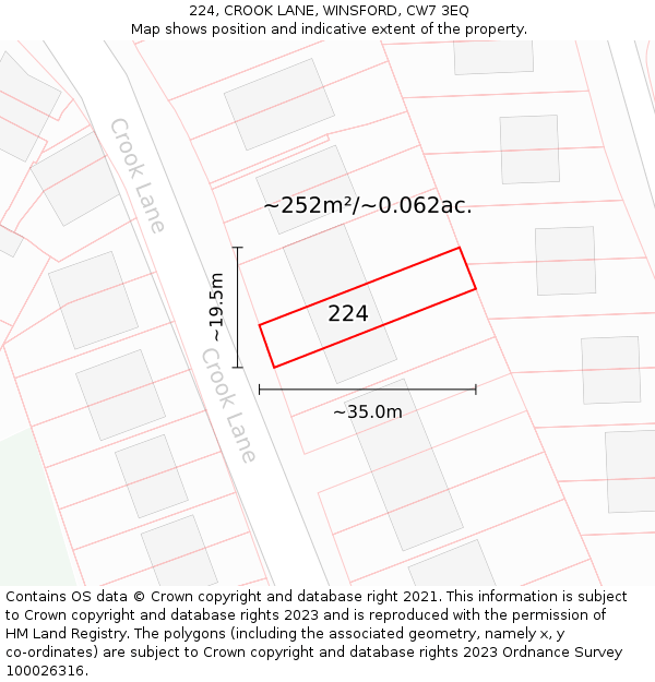 224, CROOK LANE, WINSFORD, CW7 3EQ: Plot and title map