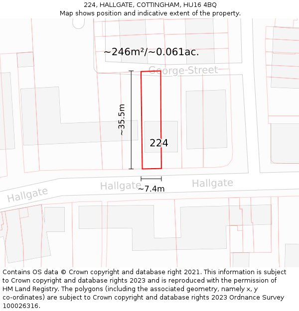 224, HALLGATE, COTTINGHAM, HU16 4BQ: Plot and title map
