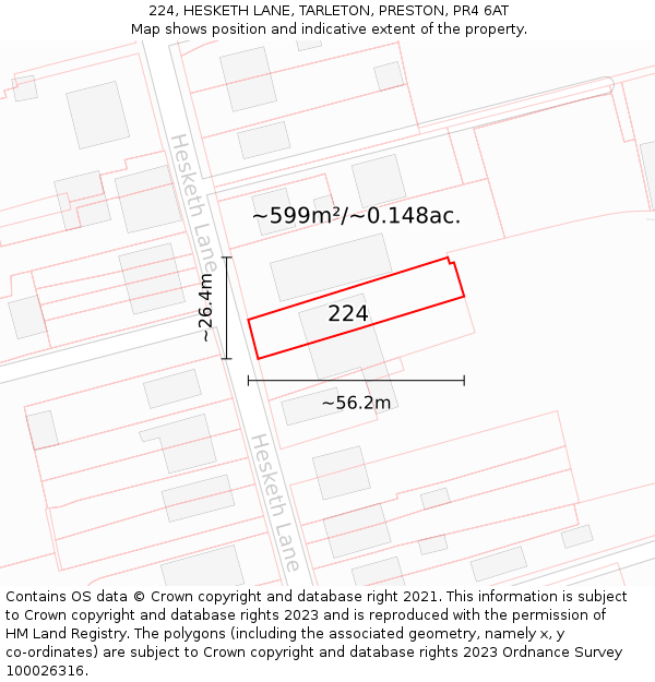 224, HESKETH LANE, TARLETON, PRESTON, PR4 6AT: Plot and title map