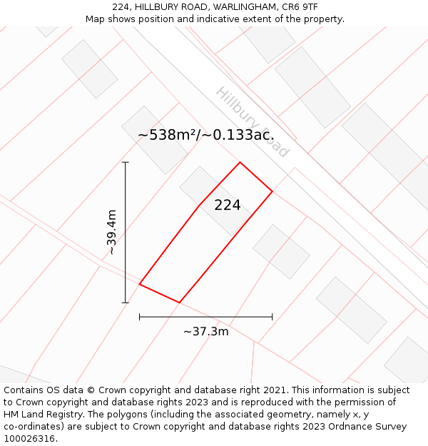 224, HILLBURY ROAD, WARLINGHAM, CR6 9TF: Plot and title map