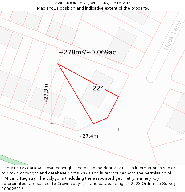 224, HOOK LANE, WELLING, DA16 2NZ: Plot and title map