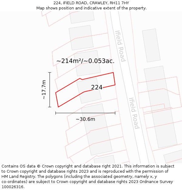 224, IFIELD ROAD, CRAWLEY, RH11 7HY: Plot and title map