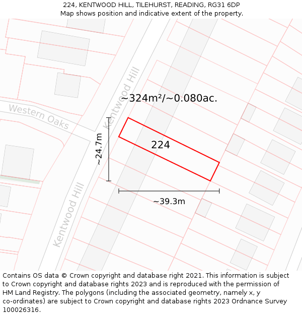 224, KENTWOOD HILL, TILEHURST, READING, RG31 6DP: Plot and title map