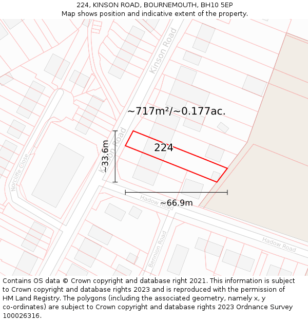 224, KINSON ROAD, BOURNEMOUTH, BH10 5EP: Plot and title map