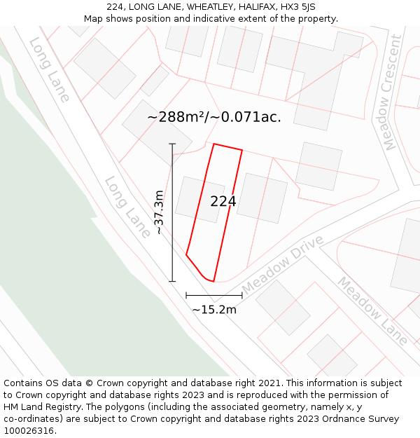 224, LONG LANE, WHEATLEY, HALIFAX, HX3 5JS: Plot and title map