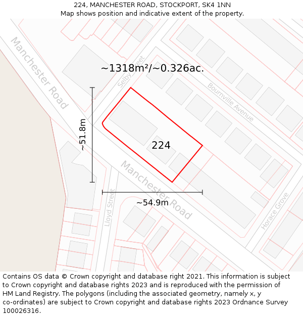 224, MANCHESTER ROAD, STOCKPORT, SK4 1NN: Plot and title map