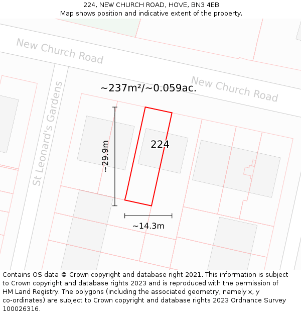 224, NEW CHURCH ROAD, HOVE, BN3 4EB: Plot and title map