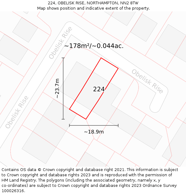 224, OBELISK RISE, NORTHAMPTON, NN2 8TW: Plot and title map