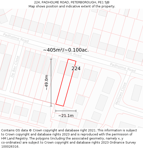 224, PADHOLME ROAD, PETERBOROUGH, PE1 5JB: Plot and title map