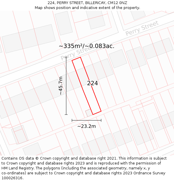 224, PERRY STREET, BILLERICAY, CM12 0NZ: Plot and title map
