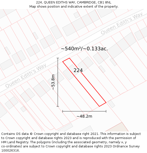 224, QUEEN EDITHS WAY, CAMBRIDGE, CB1 8NL: Plot and title map