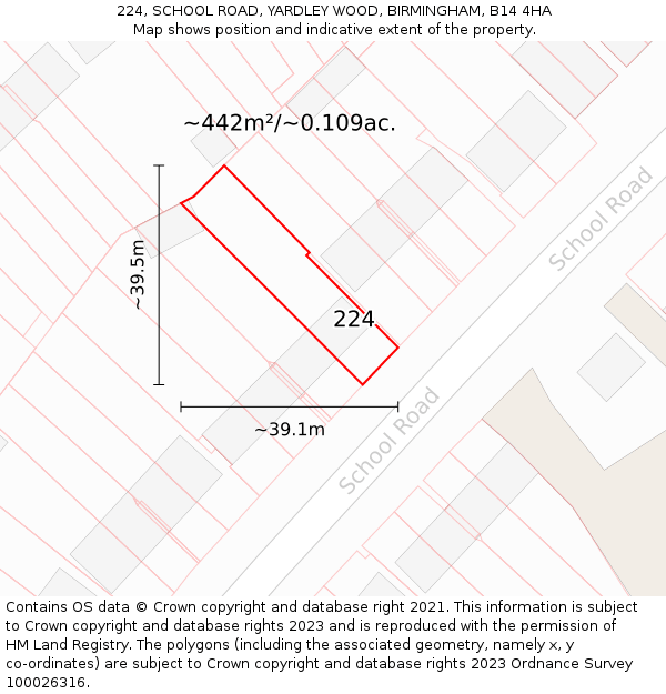 224, SCHOOL ROAD, YARDLEY WOOD, BIRMINGHAM, B14 4HA: Plot and title map