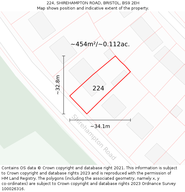 224, SHIREHAMPTON ROAD, BRISTOL, BS9 2EH: Plot and title map