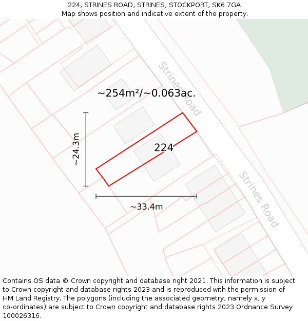 224, STRINES ROAD, STRINES, STOCKPORT, SK6 7GA: Plot and title map