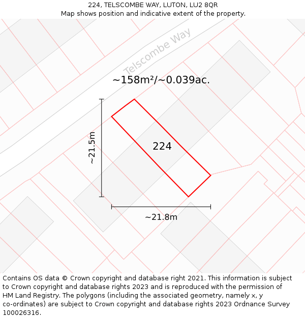 224, TELSCOMBE WAY, LUTON, LU2 8QR: Plot and title map