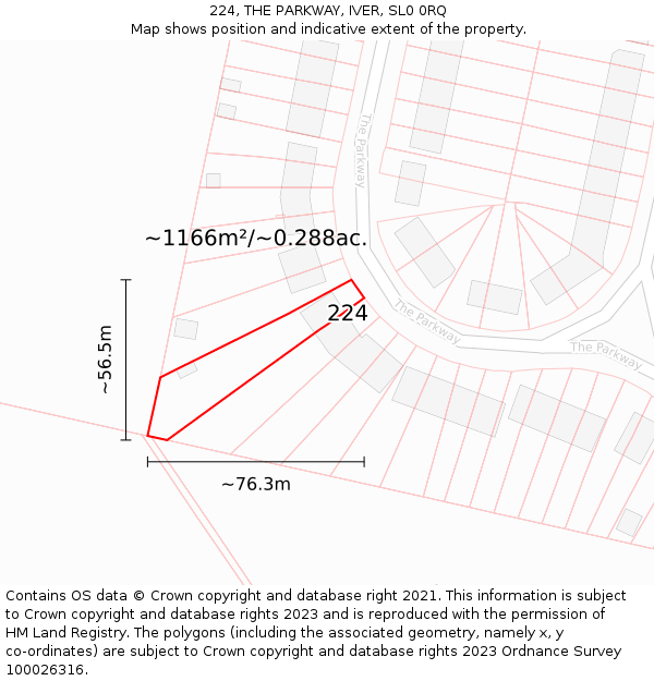 224, THE PARKWAY, IVER, SL0 0RQ: Plot and title map