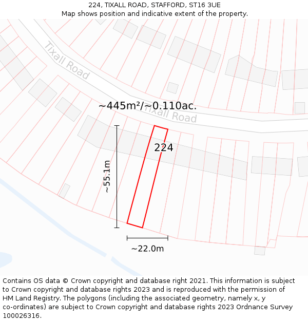 224, TIXALL ROAD, STAFFORD, ST16 3UE: Plot and title map