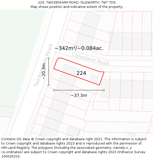 224, TWICKENHAM ROAD, ISLEWORTH, TW7 7DS: Plot and title map
