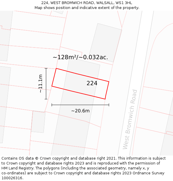 224, WEST BROMWICH ROAD, WALSALL, WS1 3HL: Plot and title map