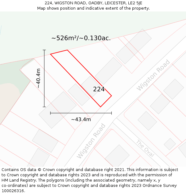 224, WIGSTON ROAD, OADBY, LEICESTER, LE2 5JE: Plot and title map