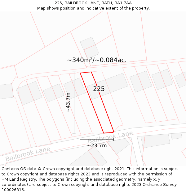225, BAILBROOK LANE, BATH, BA1 7AA: Plot and title map