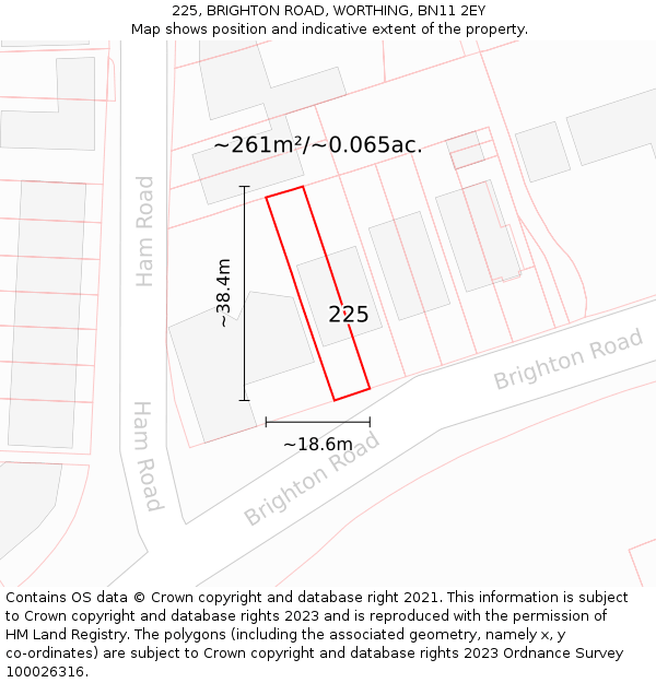 225, BRIGHTON ROAD, WORTHING, BN11 2EY: Plot and title map