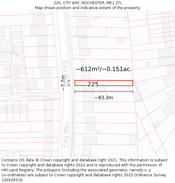 225, CITY WAY, ROCHESTER, ME1 2TL: Plot and title map