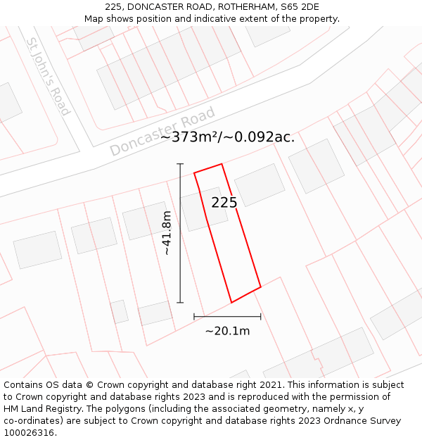 225, DONCASTER ROAD, ROTHERHAM, S65 2DE: Plot and title map