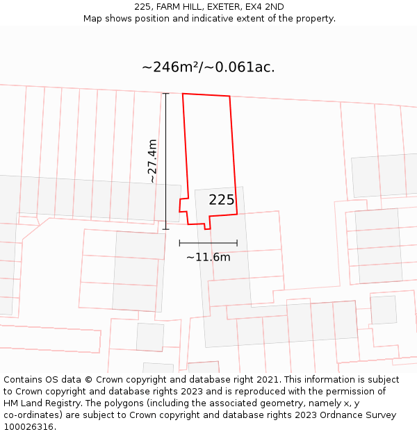 225, FARM HILL, EXETER, EX4 2ND: Plot and title map