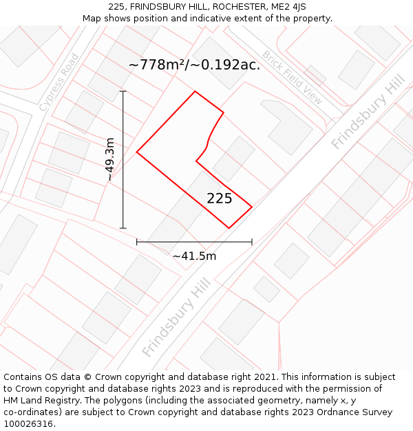 225, FRINDSBURY HILL, ROCHESTER, ME2 4JS: Plot and title map