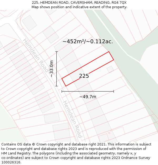 225, HEMDEAN ROAD, CAVERSHAM, READING, RG4 7QX: Plot and title map