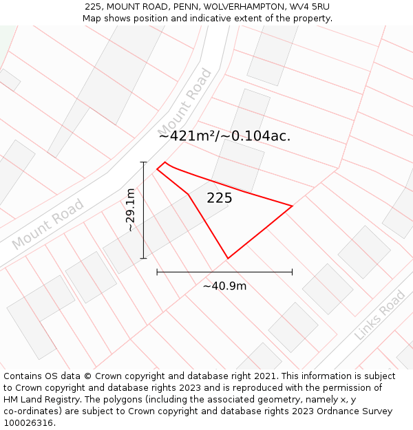 225, MOUNT ROAD, PENN, WOLVERHAMPTON, WV4 5RU: Plot and title map