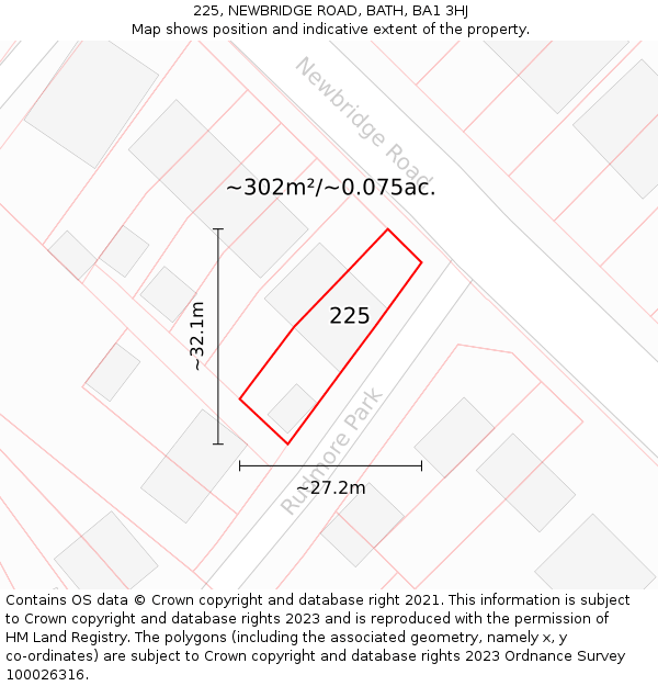 225, NEWBRIDGE ROAD, BATH, BA1 3HJ: Plot and title map