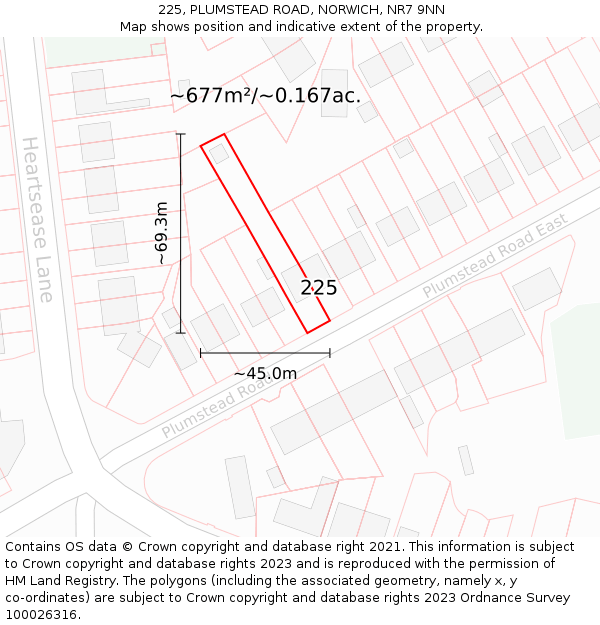 225, PLUMSTEAD ROAD, NORWICH, NR7 9NN: Plot and title map